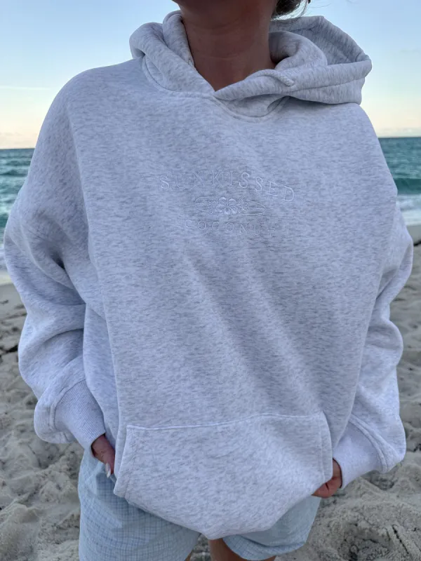 Pearl Grey and White Thread Sunkissedcoconut Embroider Hoodie sold by Sunkissed Coconut