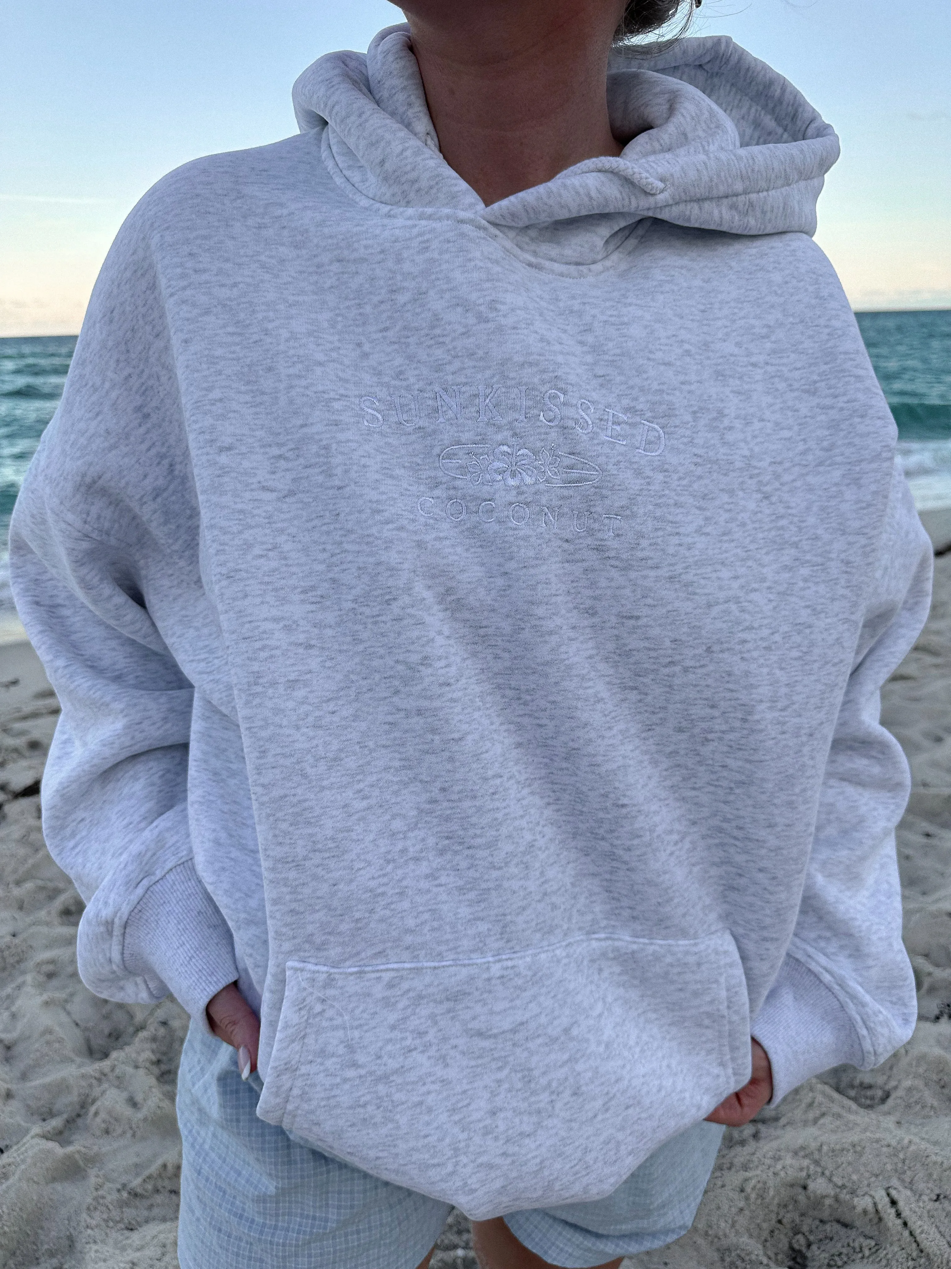Pearl Grey and White Thread Sunkissedcoconut Embroider Hoodie sold by Sunkissed Coconut