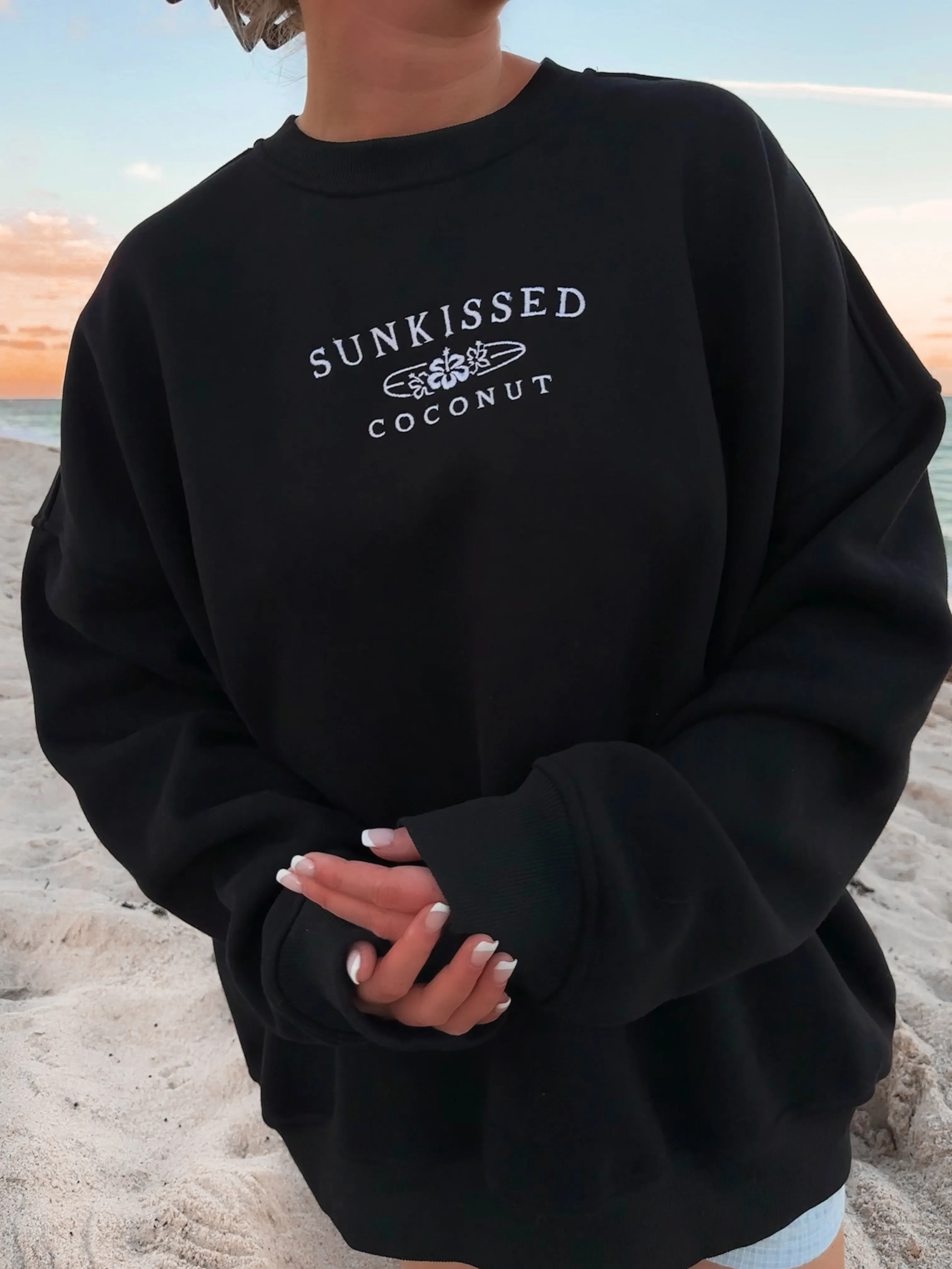 Black Sunkissedcoconut Embroider Sweatshirt sold by Sunkissed Coconut