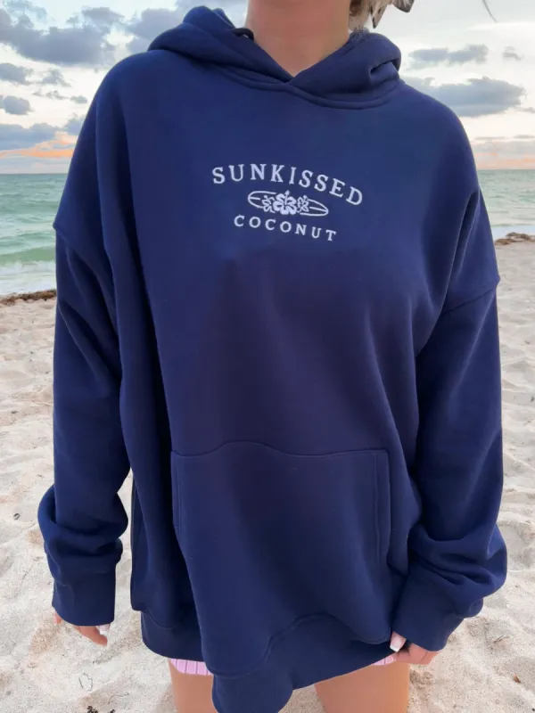 Navy Blue Sunkissedcoconut Logo Embroider Hoodie sold by Sunkissed Coconut