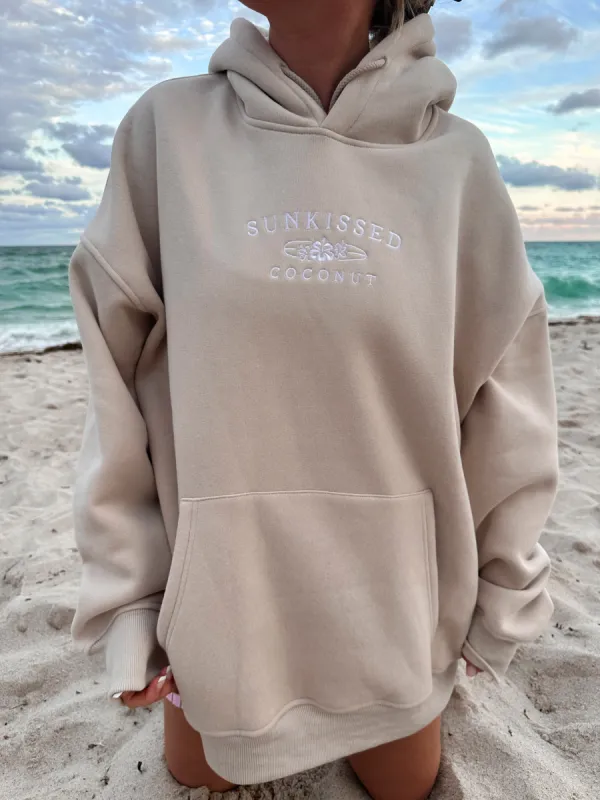 Sandstone Sunkissedcoconut Logo Embroider Hoodie sold by Sunkissed Coconut