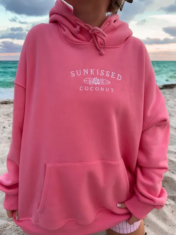 Hibiscus Pink Sunkissedcoconut Logo Embroider Hoodie sold by Sunkissed Coconut