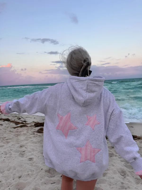 Pearl Grey Star Lux Striped Hoodie made by Sunkissed Coconut