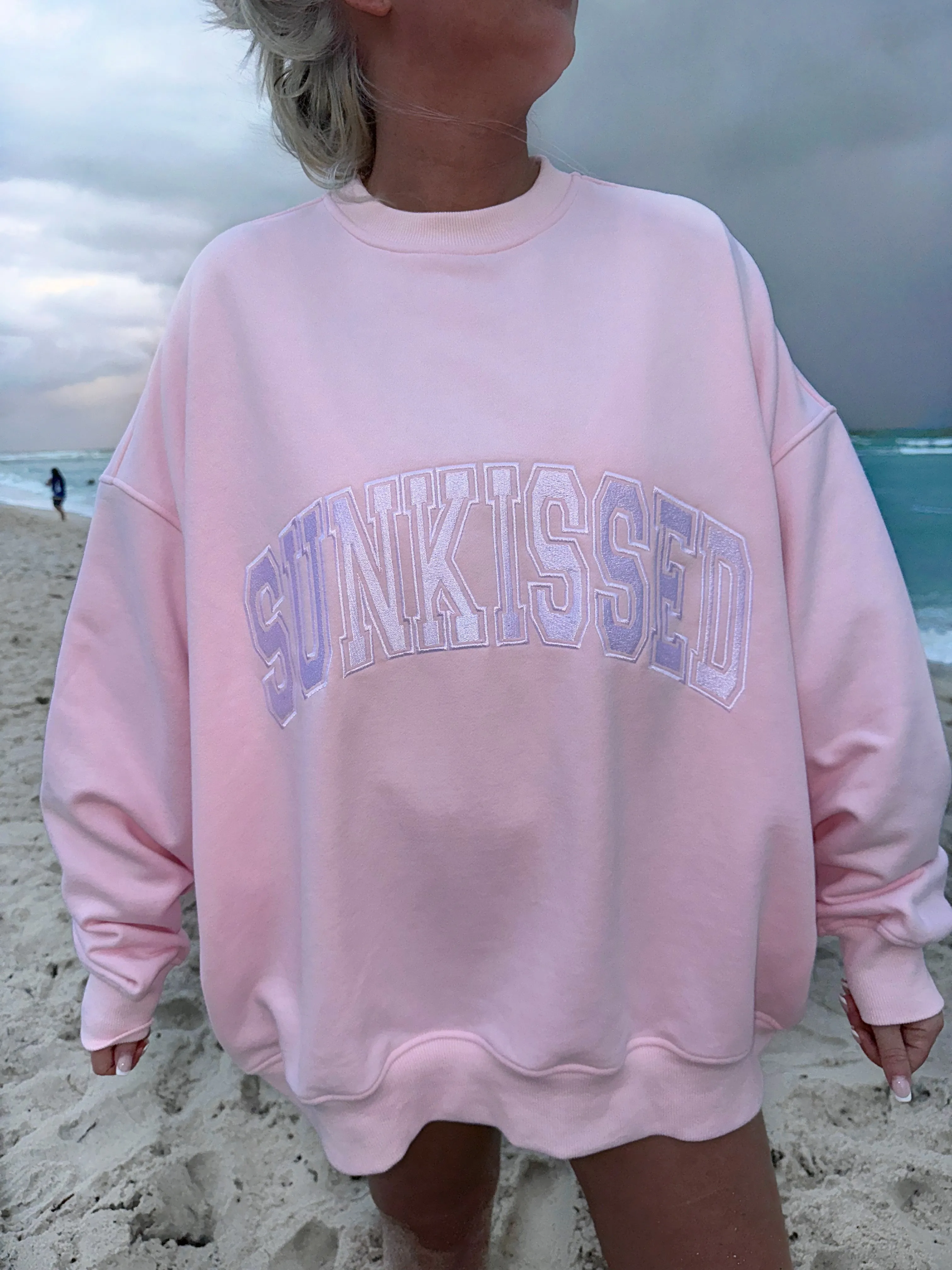 Light Pink Varsity Embroider Sweatshirt sold by Sunkissed Coconut