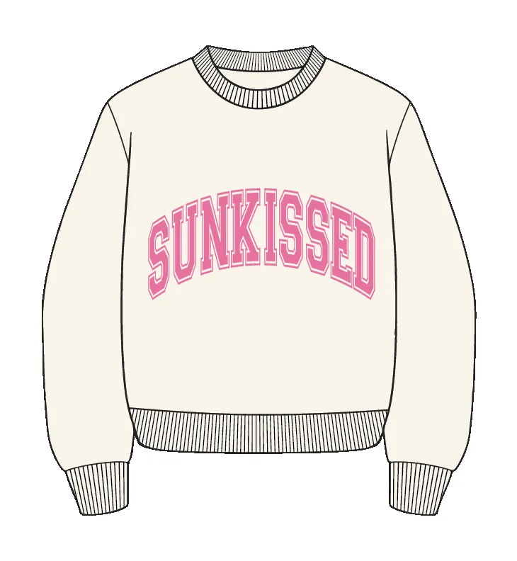 Ivory and Hibiscus Pink Varsity Embroider Sweatshirt sold by Sunkissed Coconut product image thumbnail 2