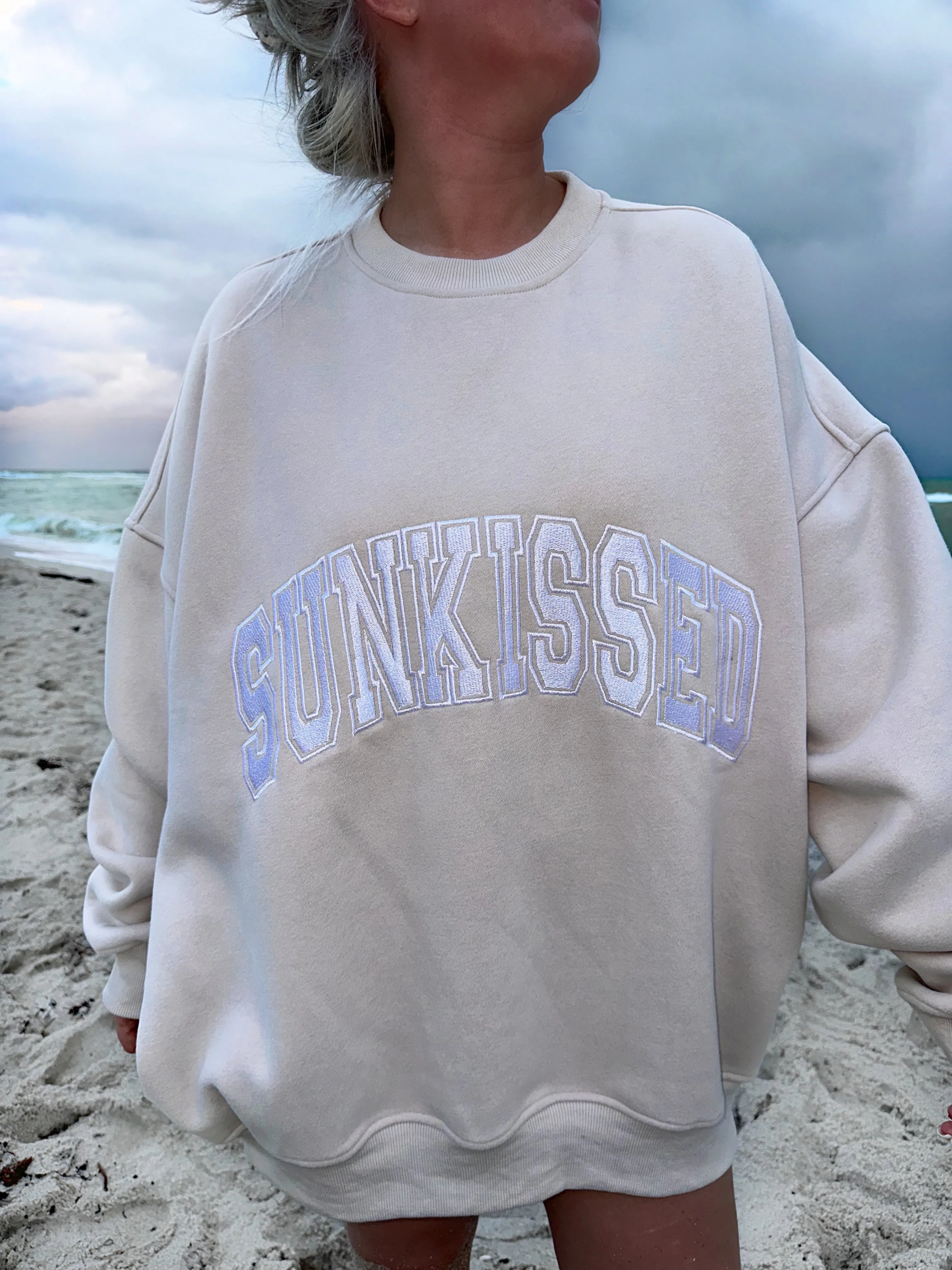 Sunkissed Collegiate Embroider Oversized Crewneck Sweatshirt sold by Sunkissed Coconut