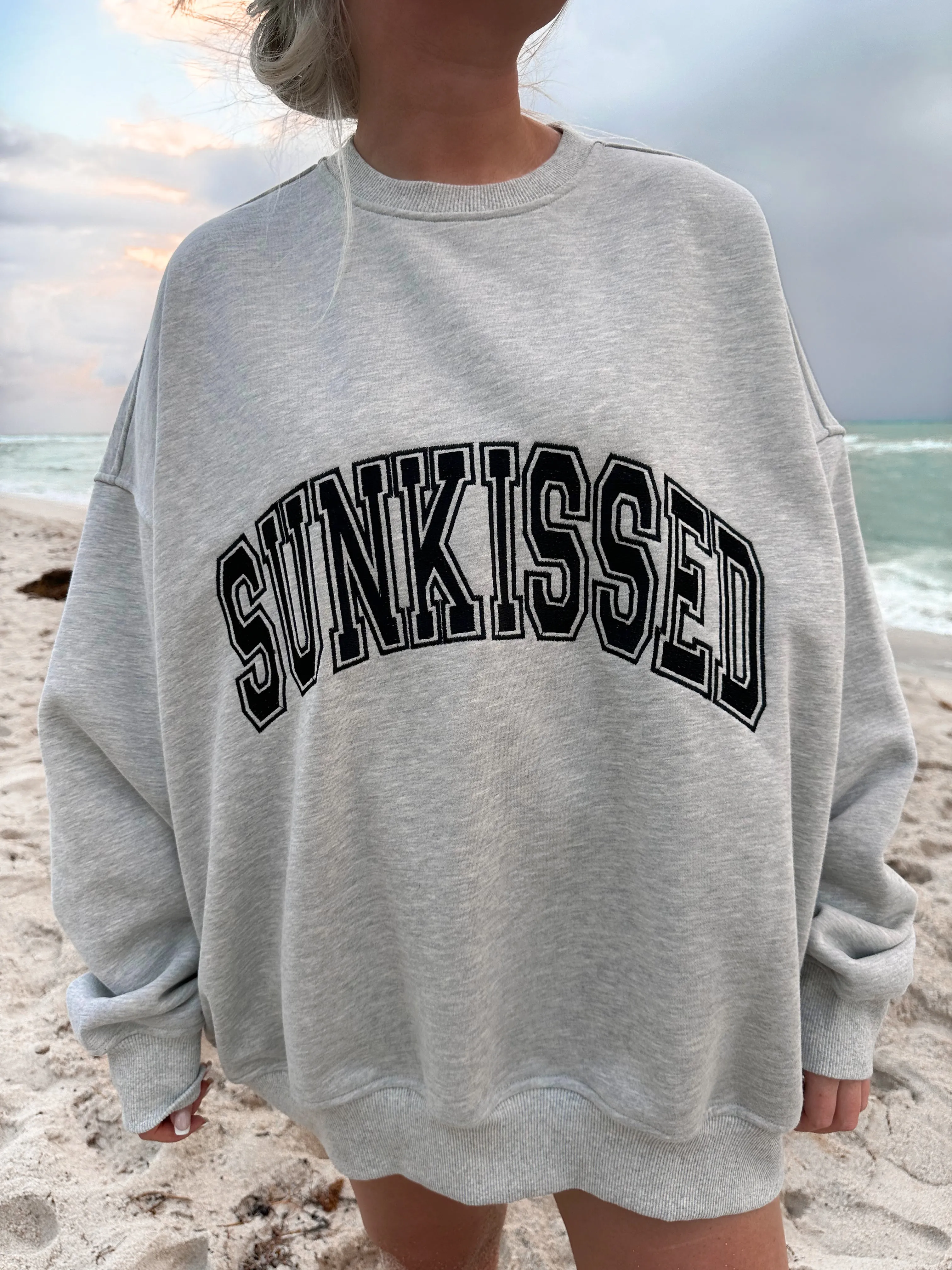 Afternoon Grey Sunkissed Varsity Embroider Sweatshirt sold by Sunkissed Coconut