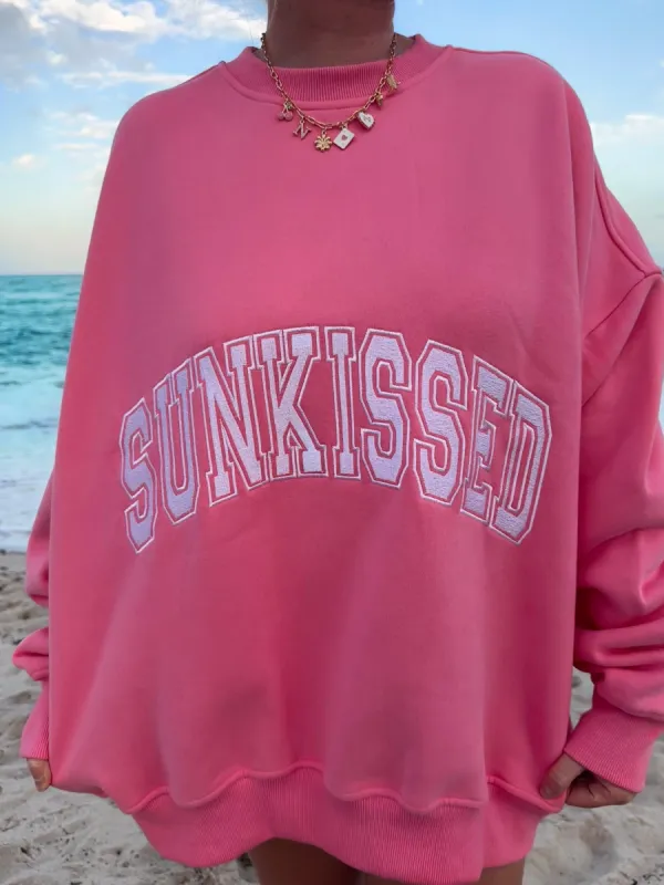 Hibiscus Pink Sunkissed Varsity Embroider Sweatshirt sold by Sunkissed Coconut