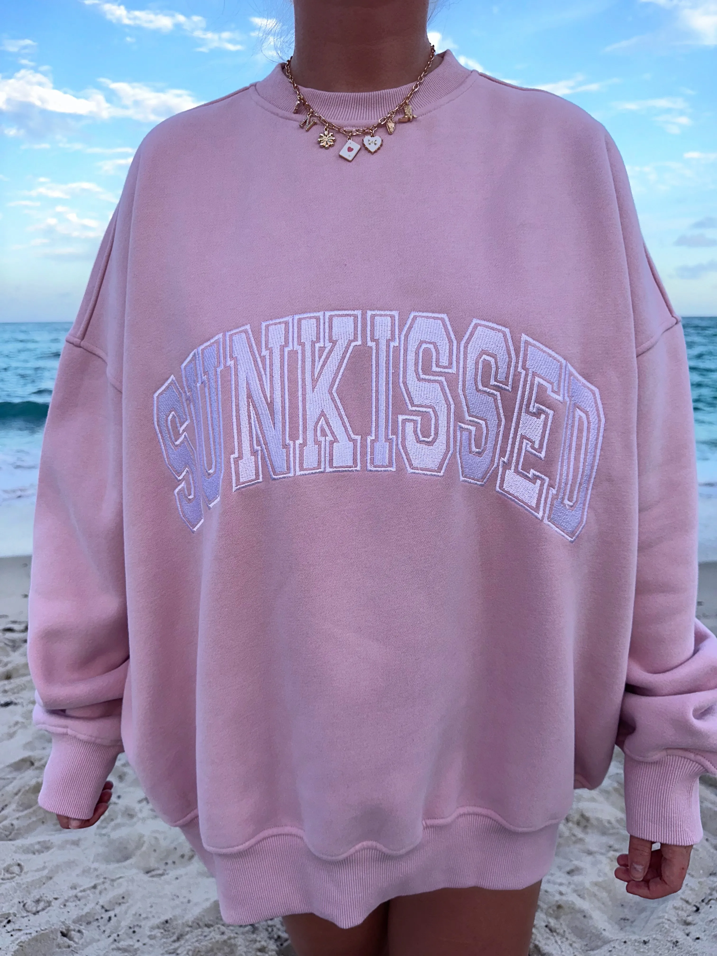 Mauve Mist Varsity Embroider Sweatshirt sold by Sunkissed Coconut