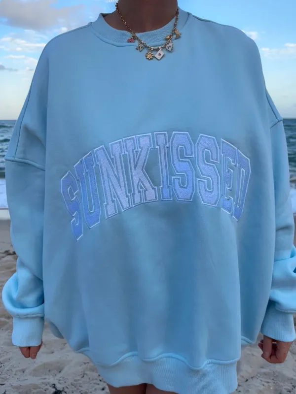 Icy Blue Sunkissed Varsity Embroider Sweatshirt sold by Sunkissed Coconut