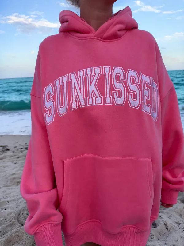 Hibiscus Pink Sunkissed Varsity Embroider Hoodie sold by Sunkissed Coconut