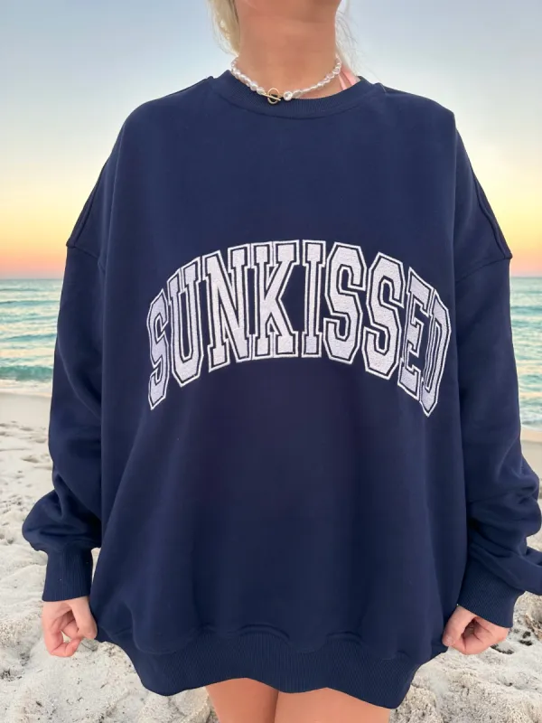 Navy Blue Varsity Embroider Sweatshirt sold by Sunkissed Coconut
