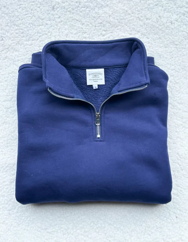 Navy Blue Basic Blank Quarter-Zip Sweatshirt sold by Sunkissed Coconut