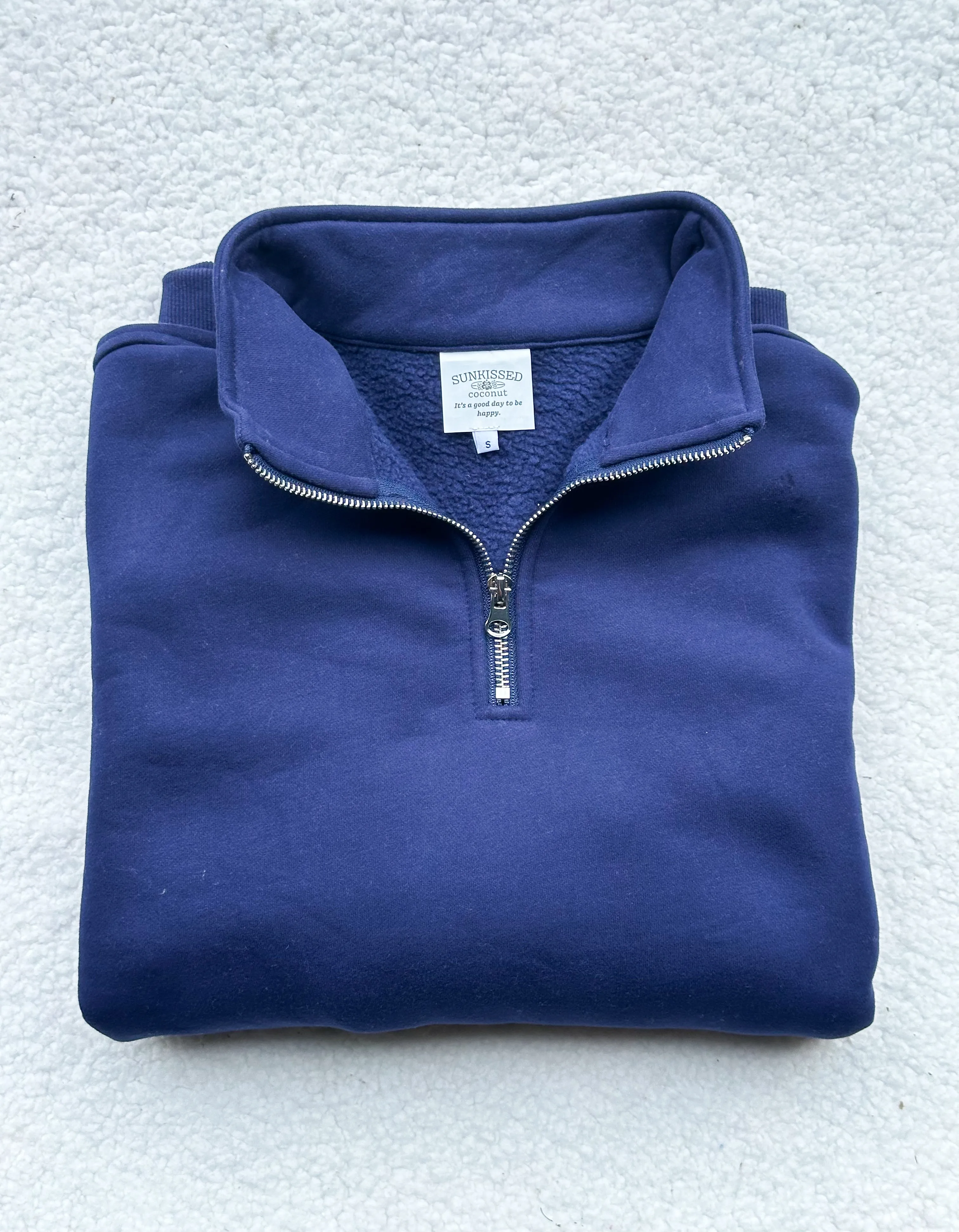 Navy Blue Basic Blank Quarter-Zip Sweatshirt sold by Sunkissed Coconut