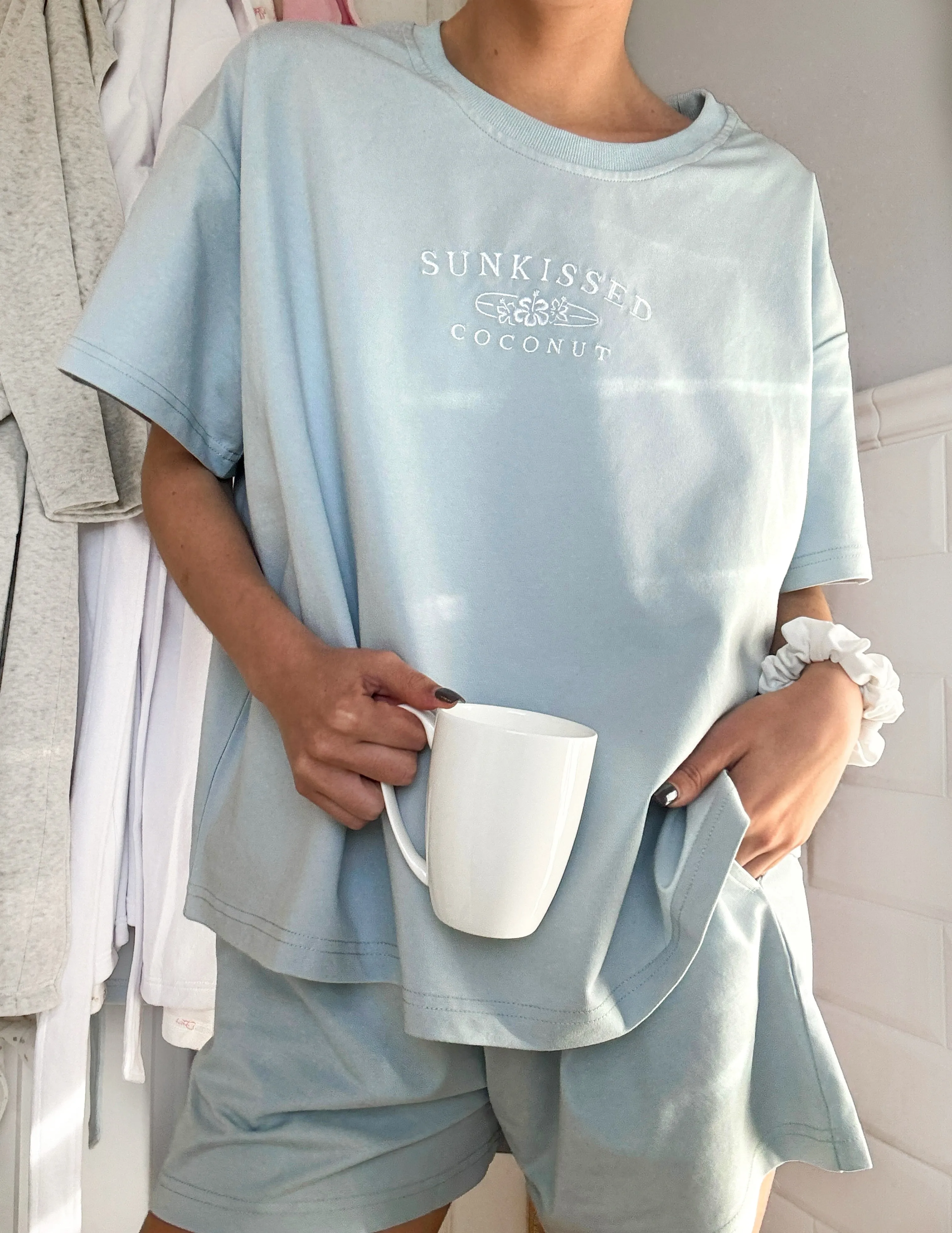 🎁 Coastal Blue Basic Watercolor Embroider Tee (100% off) sold by Sunkissed Coconut