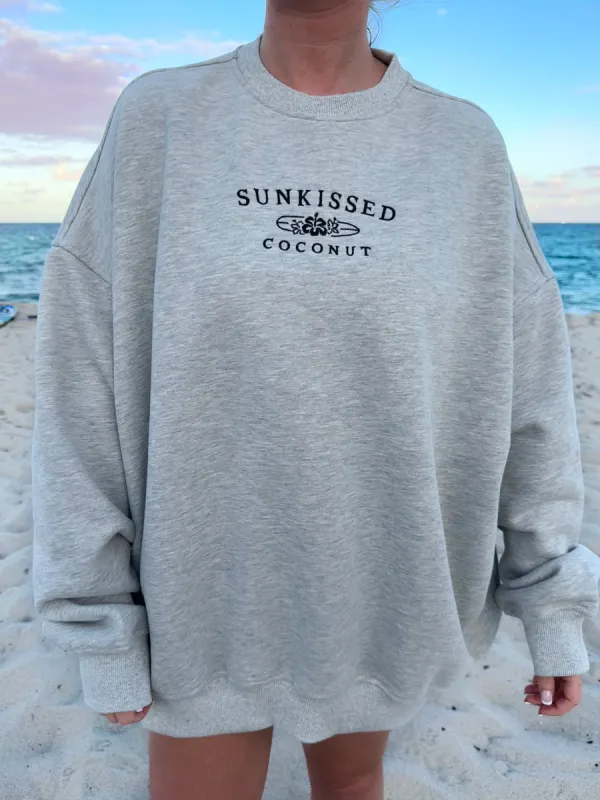 Afternoon Grey Sunkissedcoconut Logo Embroider Sweatshirt sold by Sunkissed Coconut