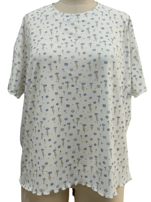 White Ditsy Blue Floral Short Sleeve Pajama Top sold by Sunkissed Coconut