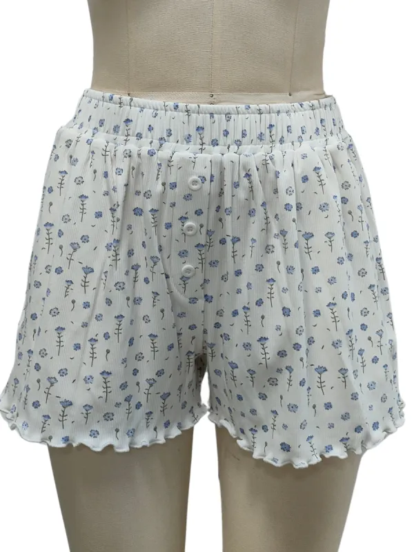 White Ditsy Blue Floral Pajama Shorts sold by Sunkissed Coconut