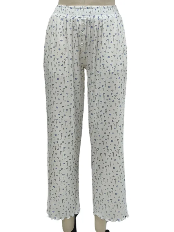 White Ditsy Blue Floral Pajama Pants sold by Sunkissed Coconut