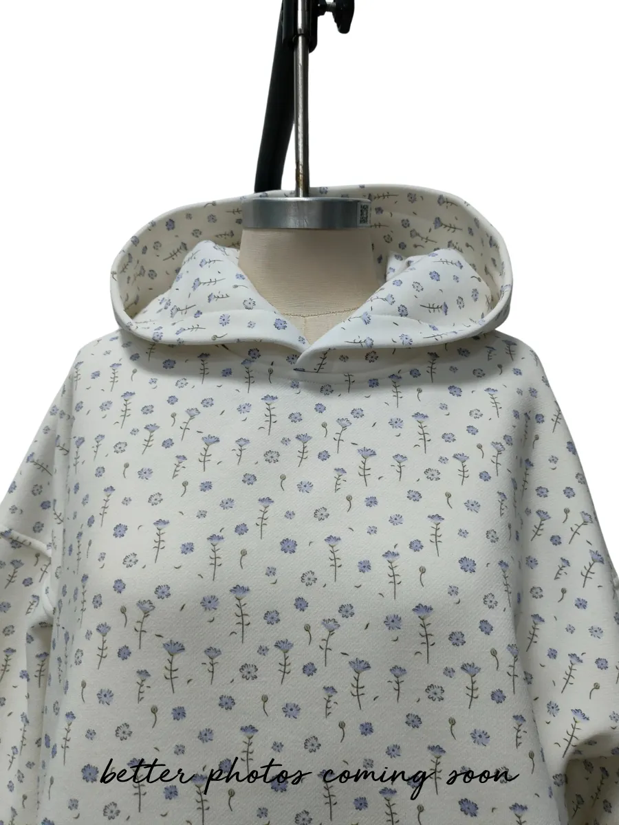 White Ditsy Blue Floral Hoodie sold by Sunkissed Coconut