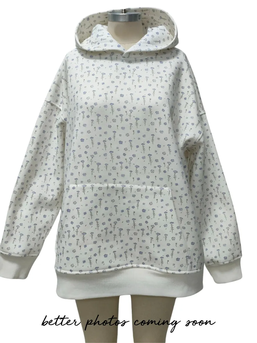 White Ditsy Blue Floral Hoodie sold by Sunkissed Coconut product image thumbnail 2