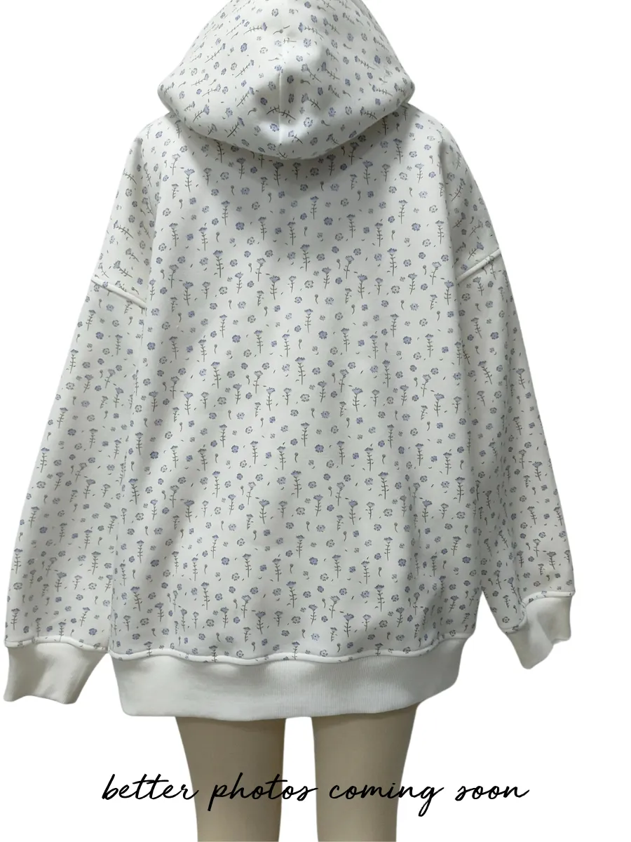 White Ditsy Blue Floral Hoodie sold by Sunkissed Coconut product image thumbnail 3