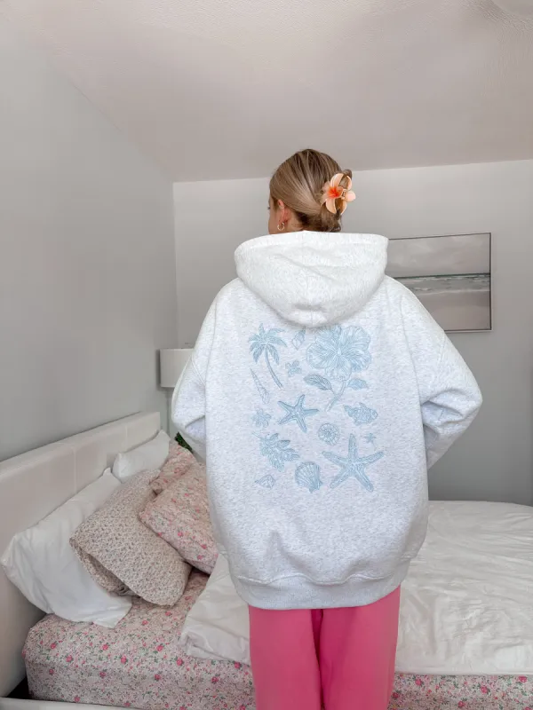 Pearl Grey Tropical Embroider Hoodie sold by Sunkissed Coconut