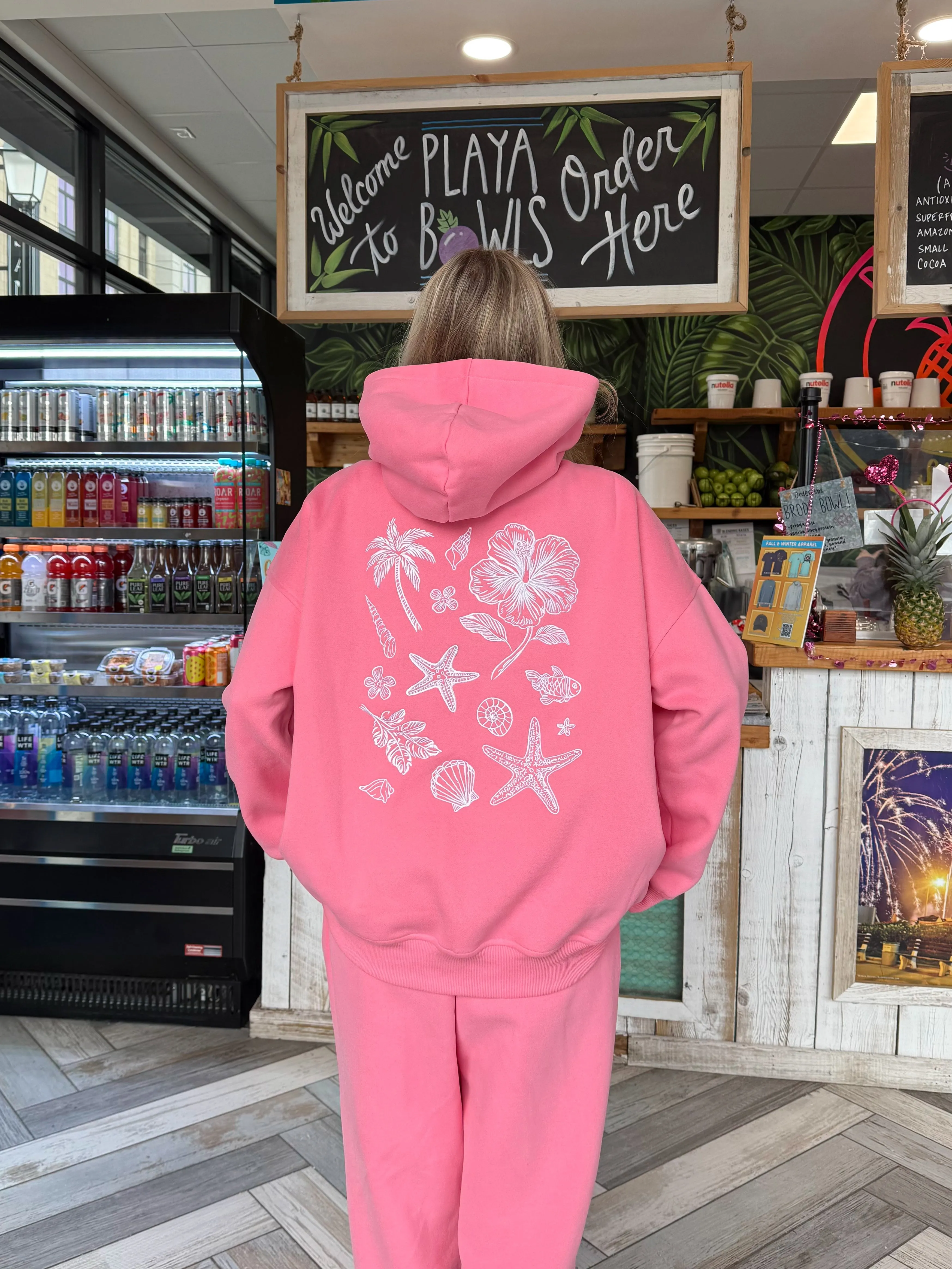 Hibiscus Pink Tropical Embroider Hoodie sold by Sunkissed Coconut