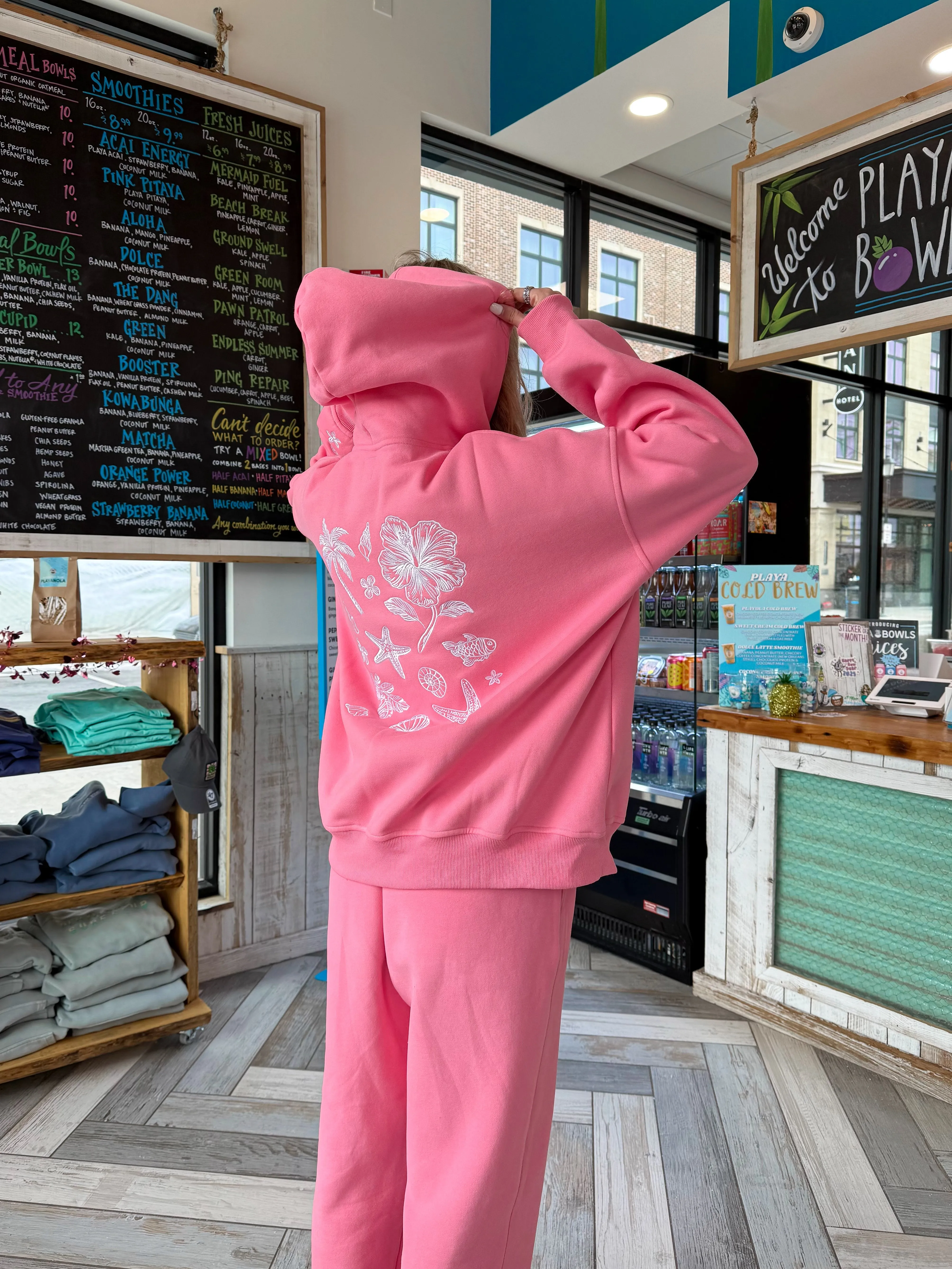 Hibiscus Pink Tropical Embroider Hoodie sold by Sunkissed Coconut product image thumbnail 5