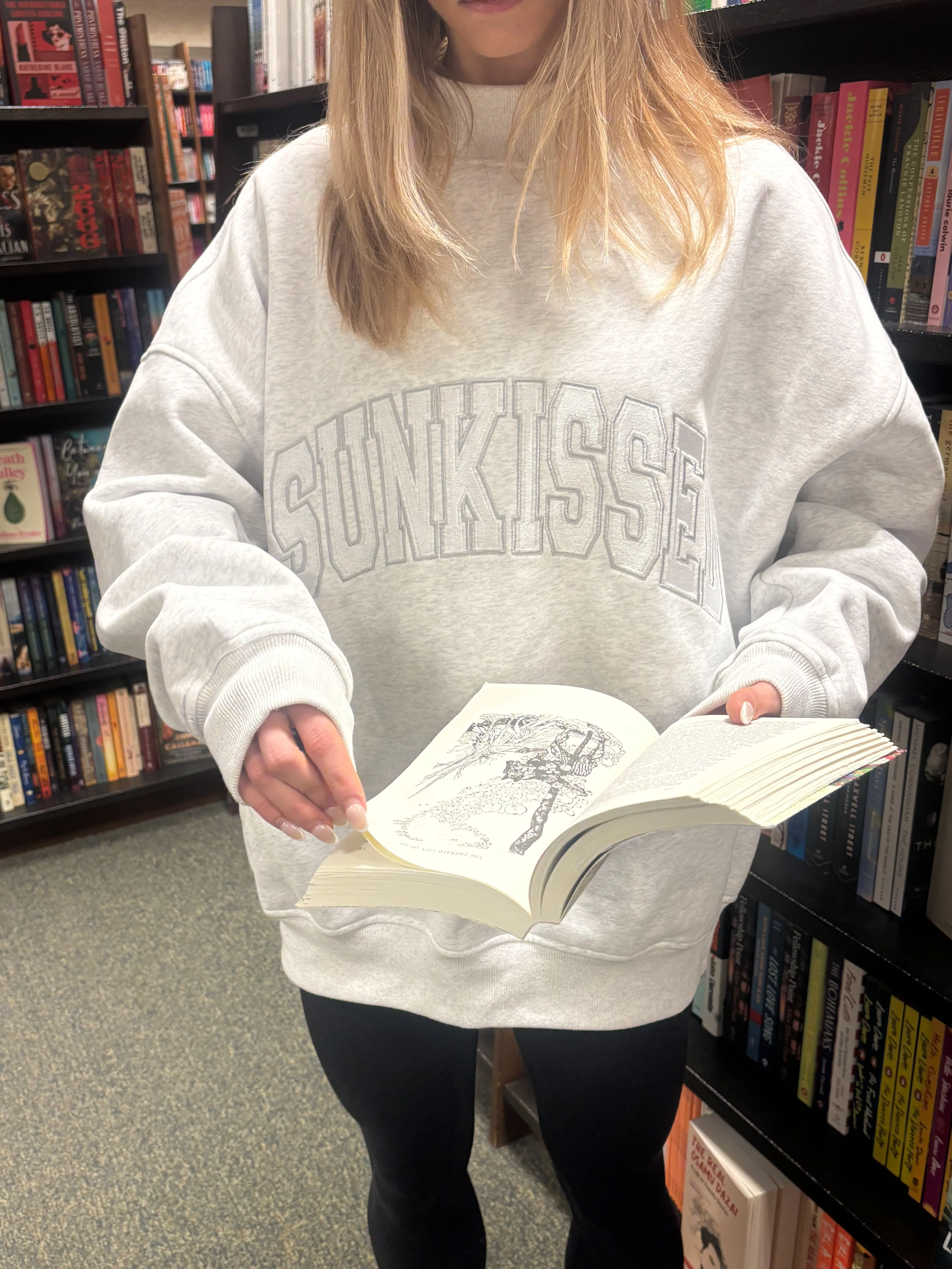 Pearl Grey Mockneck Sunkissed Varsity Embroider Sweatshirt sold by Sunkissed Coconut