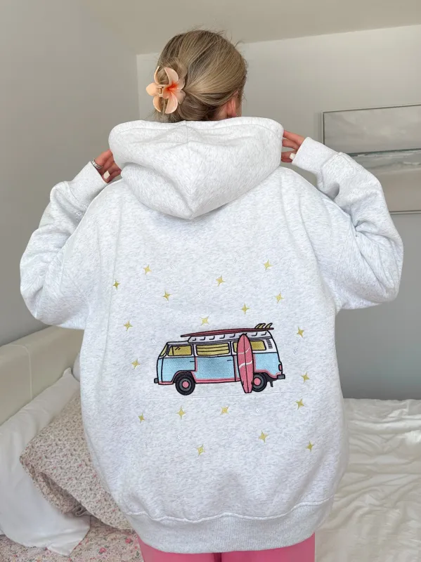 Pearl Grey Embroider Van Star Hoodie sold by Sunkissed Coconut