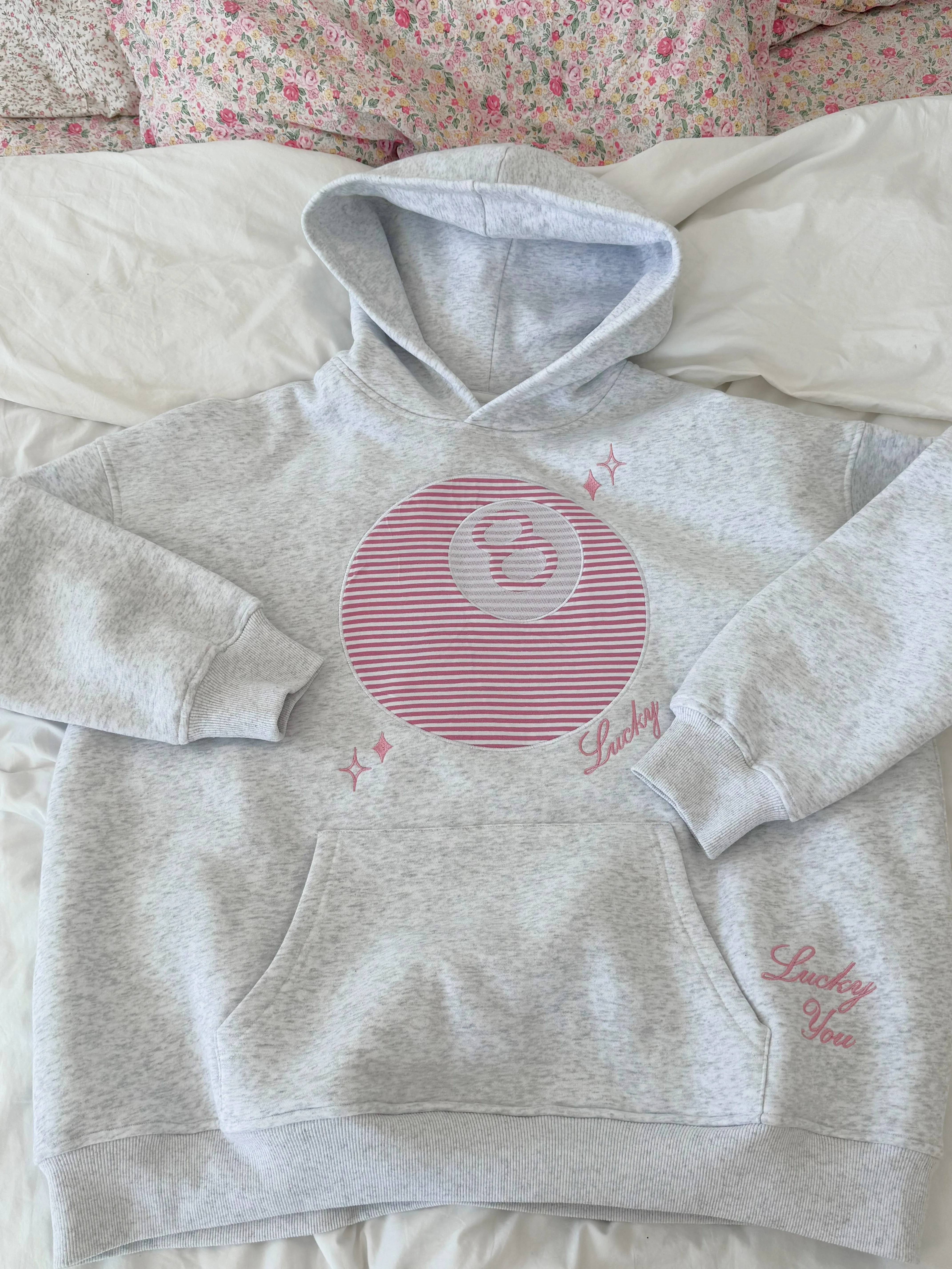Pearl Grey Lucky You 8 Ball Embroider Hoodie sold by Sunkissed Coconut product image thumbnail 5