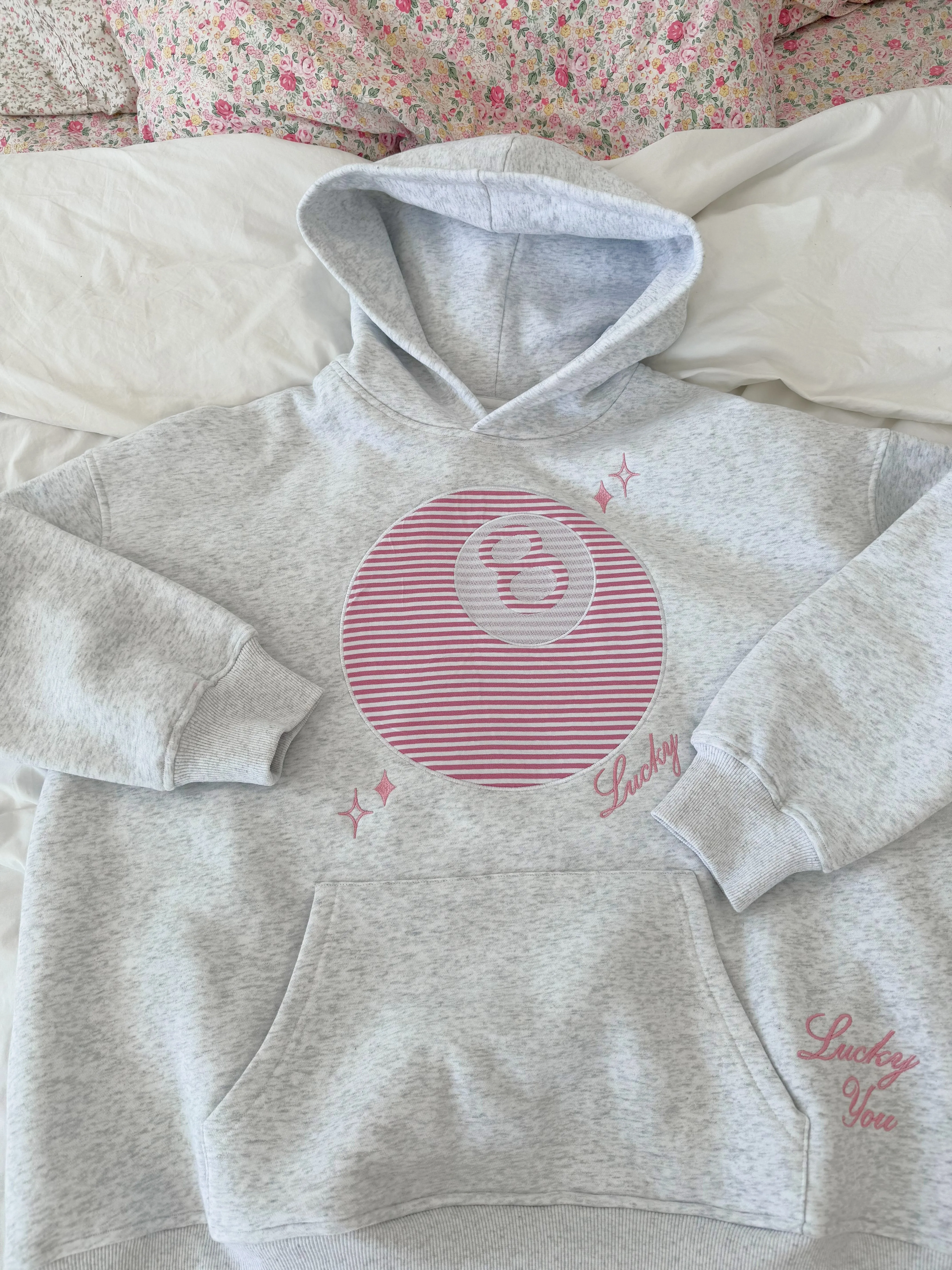 Pearl Grey Lucky You 8 Ball Embroider Hoodie sold by Sunkissed Coconut product image thumbnail 3