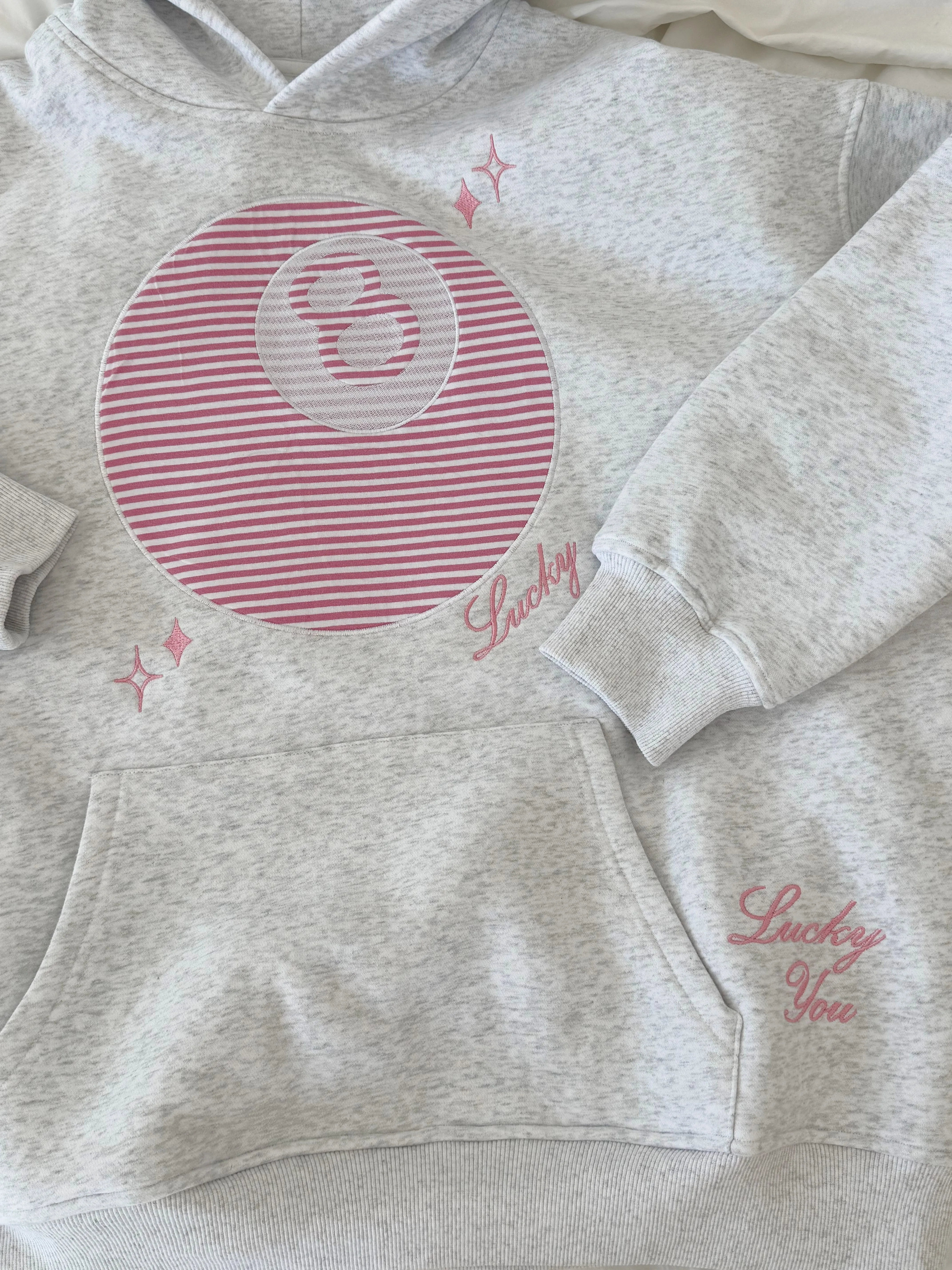 Pearl Grey Lucky You 8 Ball Embroider Hoodie sold by Sunkissed Coconut