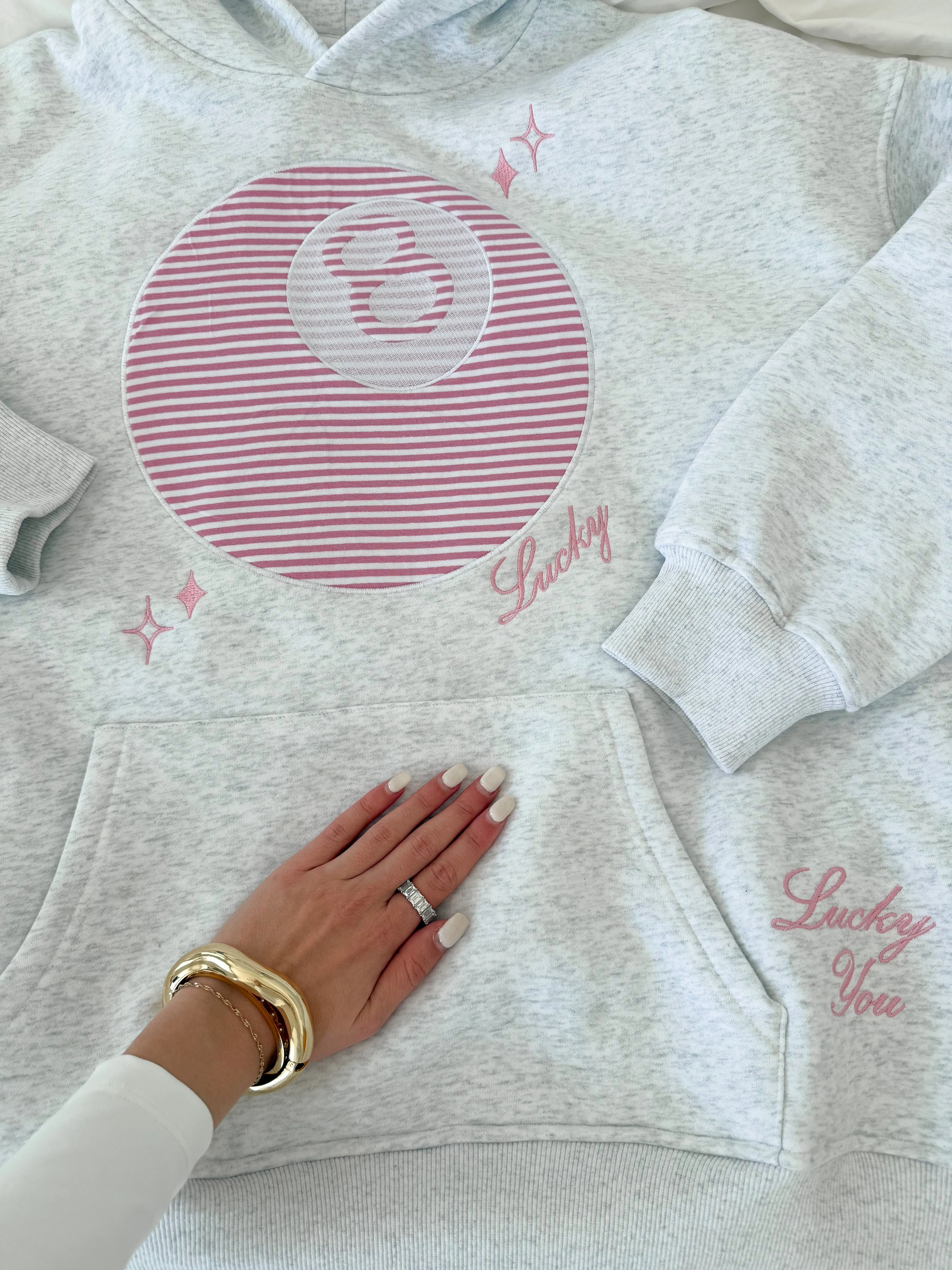 Pearl Grey Lucky You 8 Ball Embroider Hoodie sold by Sunkissed Coconut product image thumbnail 4