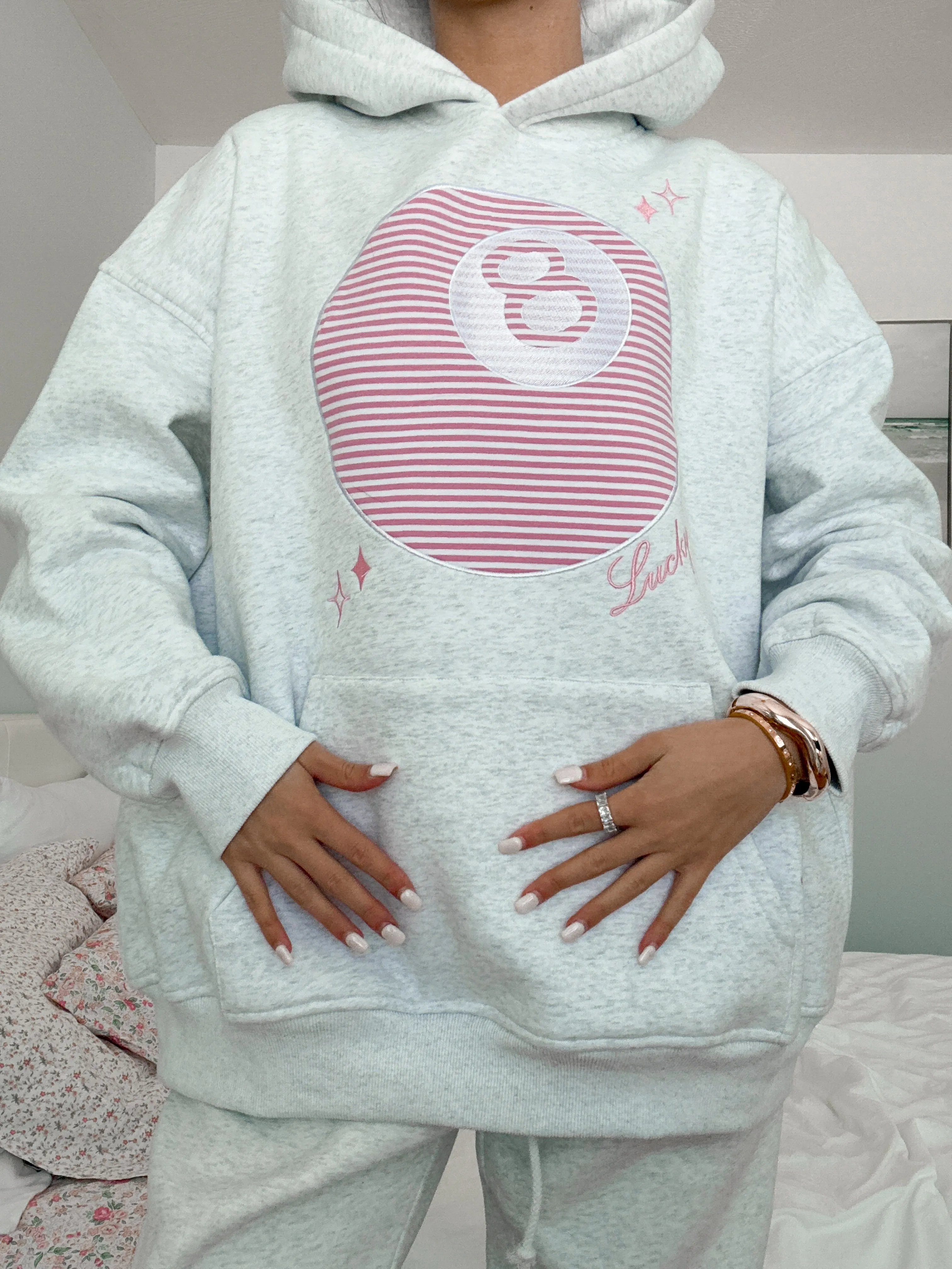 Pearl Grey Lucky You 8 Ball Embroider Hoodie sold by Sunkissed Coconut product image thumbnail 2