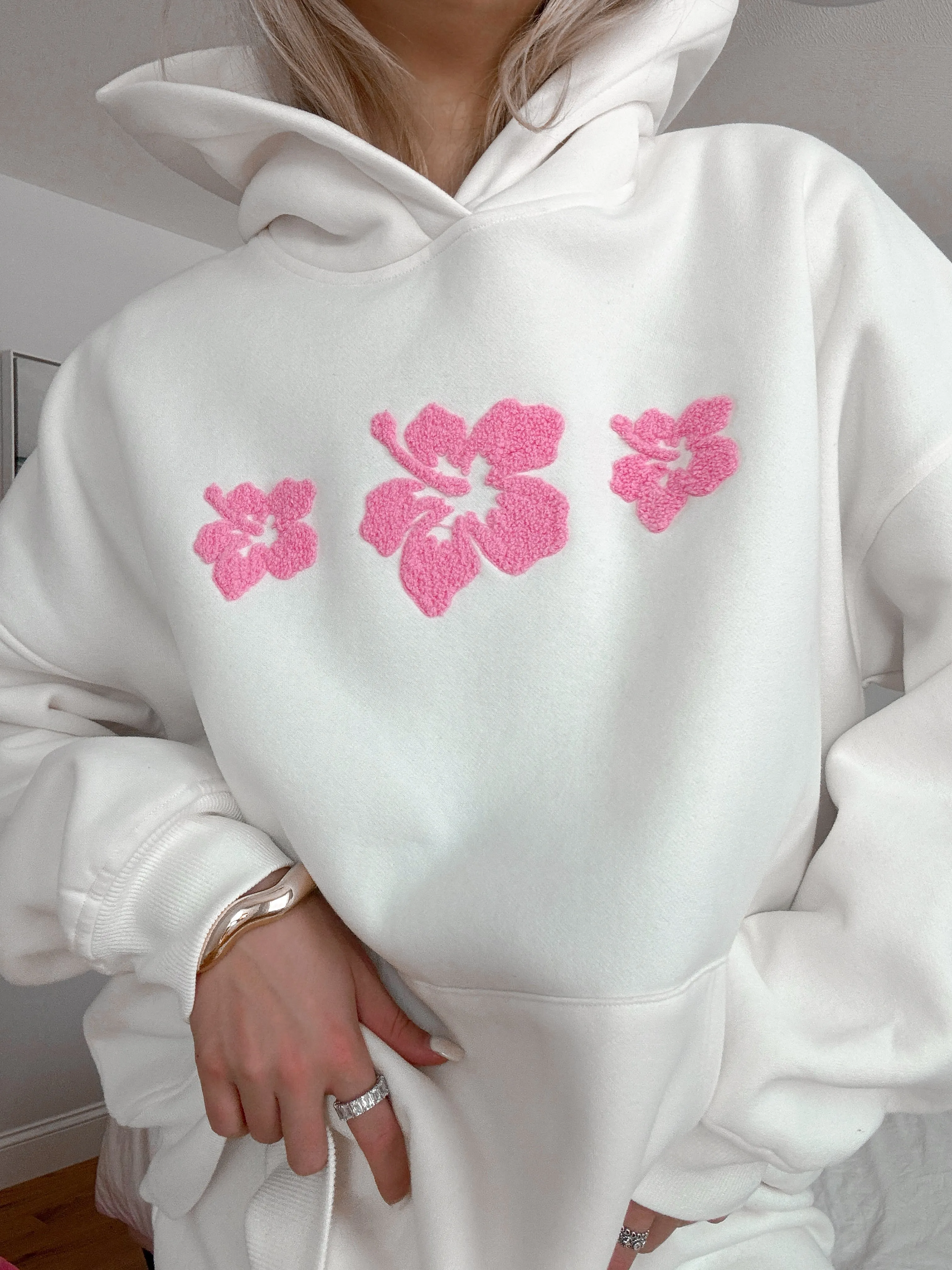 Ivory Hibiscus Flower Hoodie sold by Sunkissed Coconut product image thumbnail 4