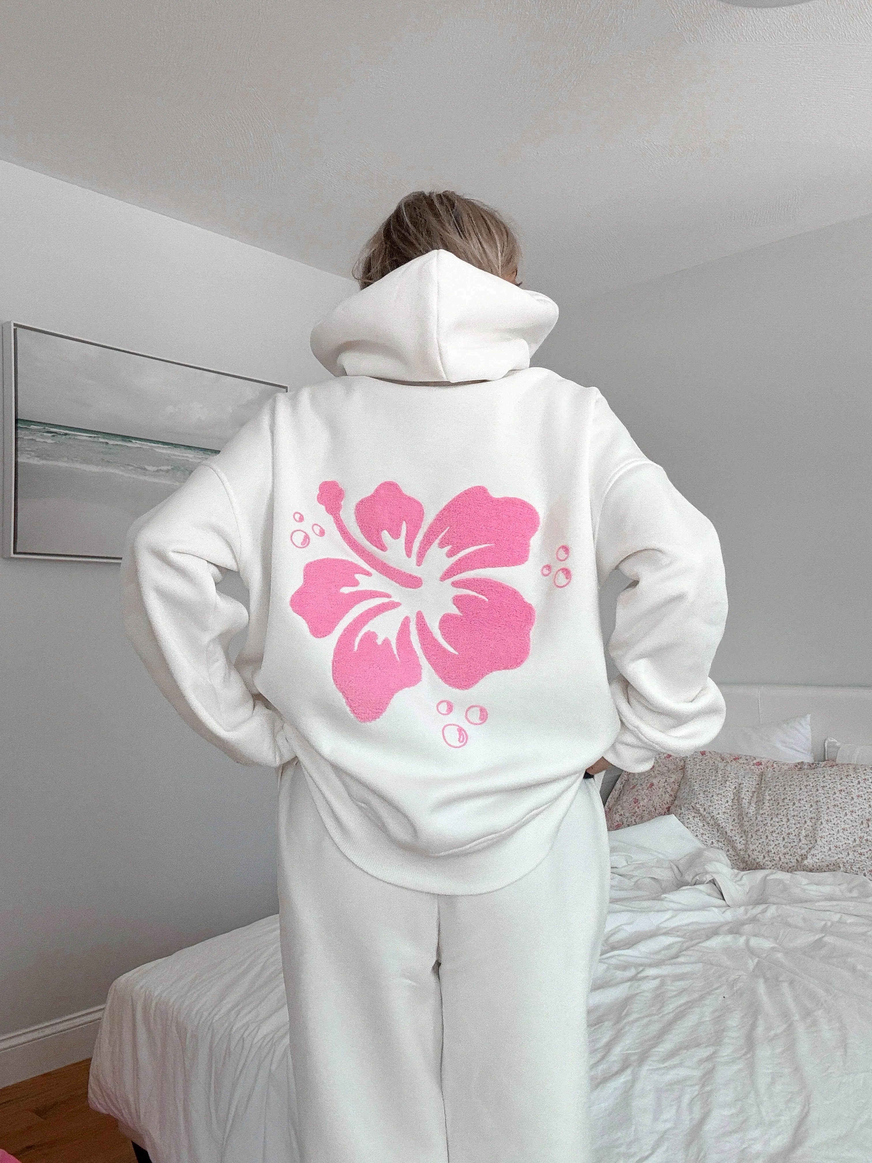 Ivory Hibiscus Flower Hoodie sold by Sunkissed Coconut product image thumbnail 2