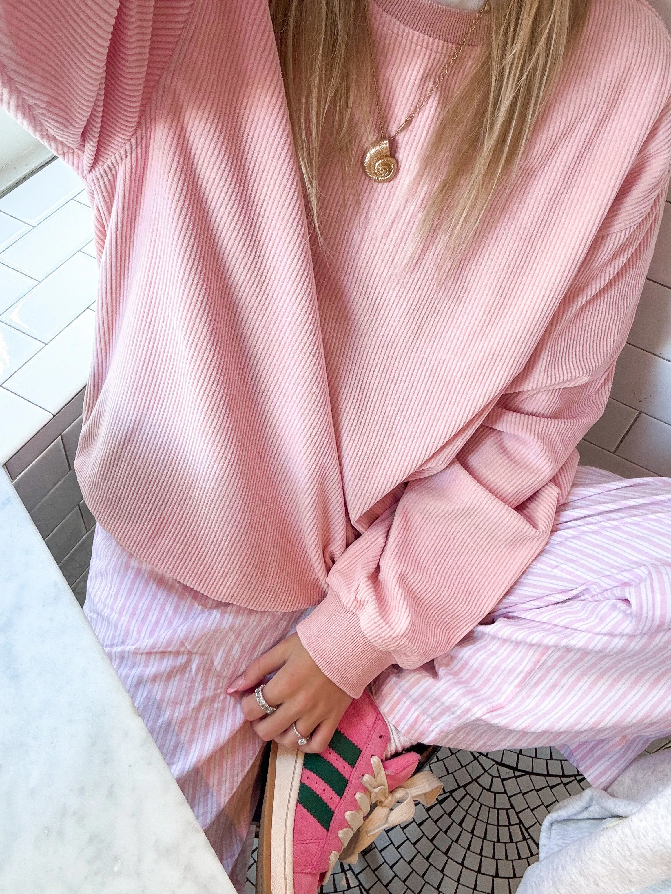 Light Pink Basic Corduroy Sweatshirt sold by Sunkissed Coconut product image thumbnail 2