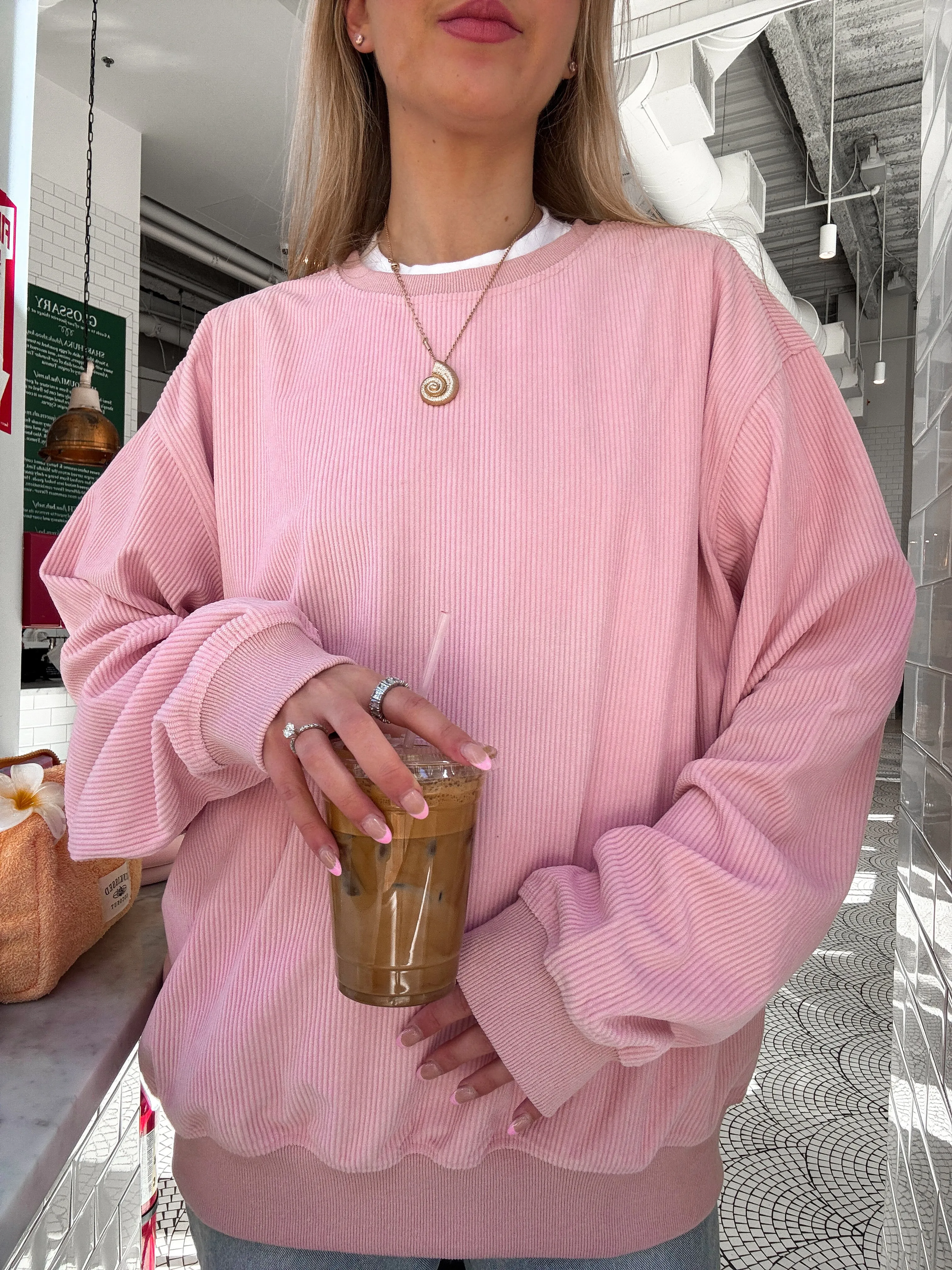 Light Pink Basic Corduroy Sweatshirt sold by Sunkissed Coconut