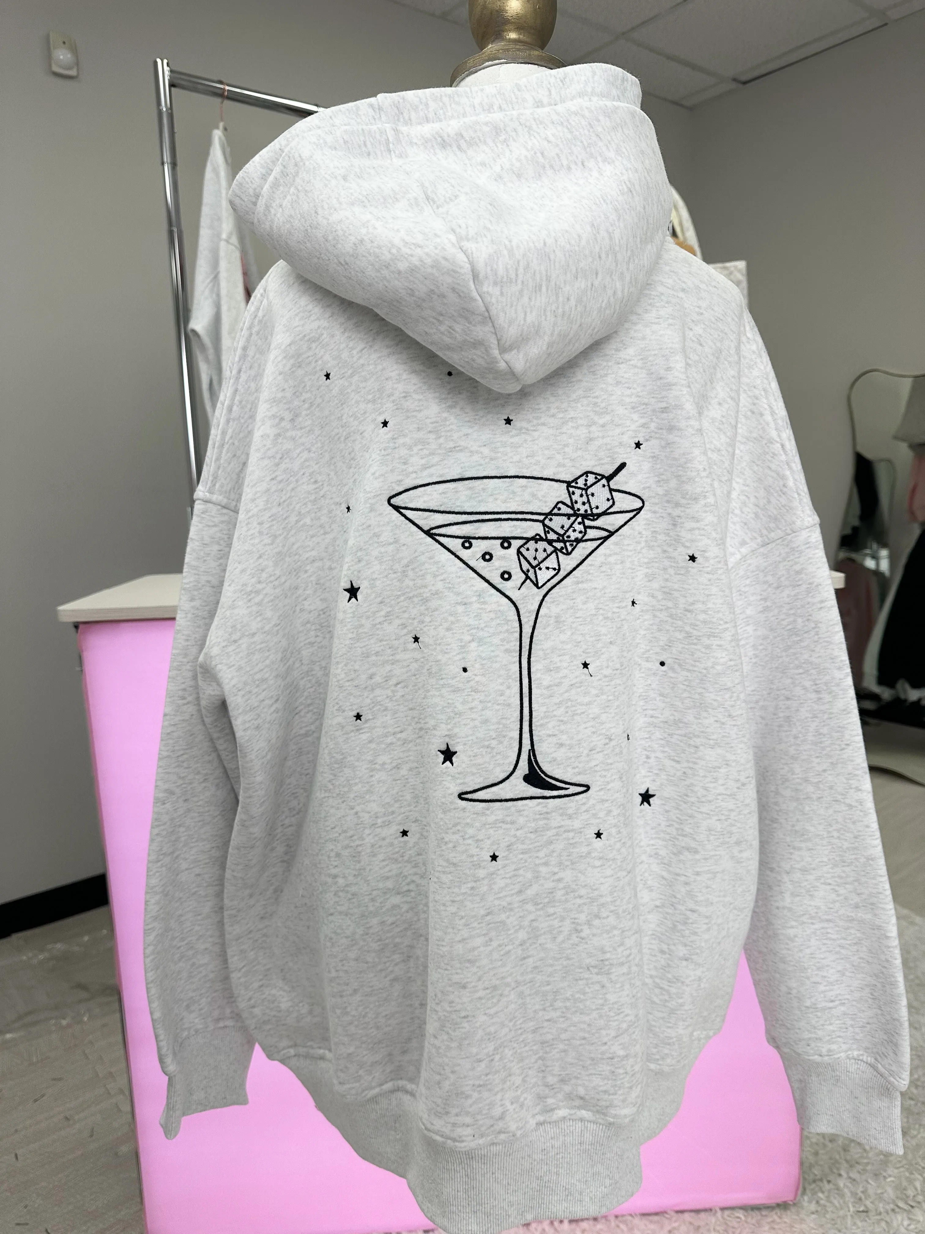 Pearl Grey Martini Dice Embroider Hoodie sold by Sunkissed Coconut product image thumbnail 2