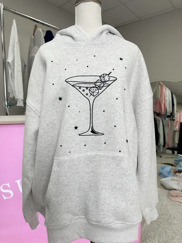 Pearl Grey Martini Dice Embroider Hoodie sold by Sunkissed Coconut