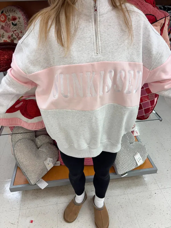 Pearl Grey And Pink Sunkissed Embroider Quarter-Zip sold by Sunkissed Coconut