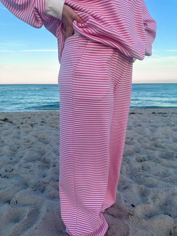 Dark Pink and White Big Striped Sweatpants sold by Sunkissed Coconut