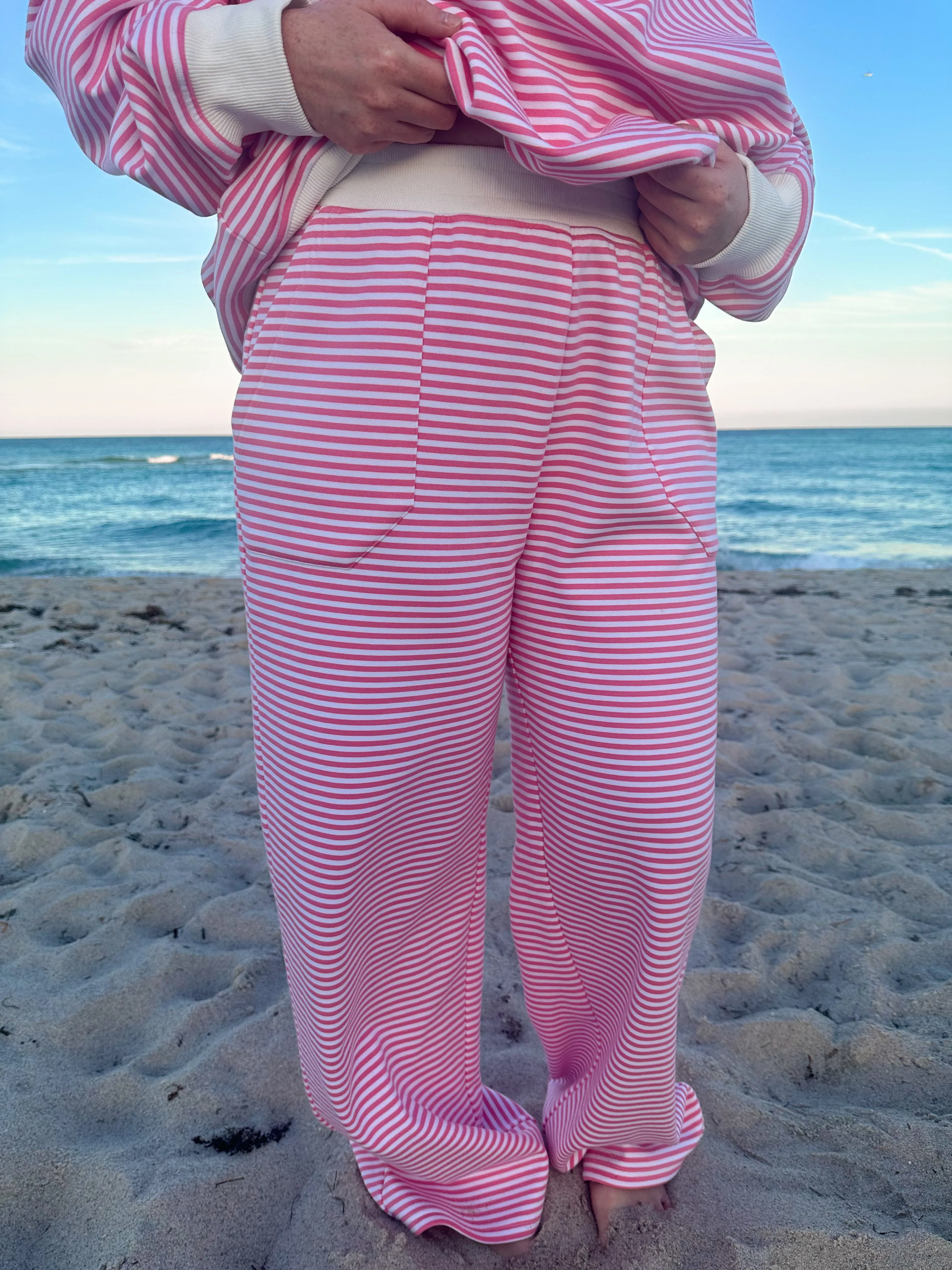 Dark Pink and White Big Striped Sweatpants sold by Sunkissed Coconut product image thumbnail 3