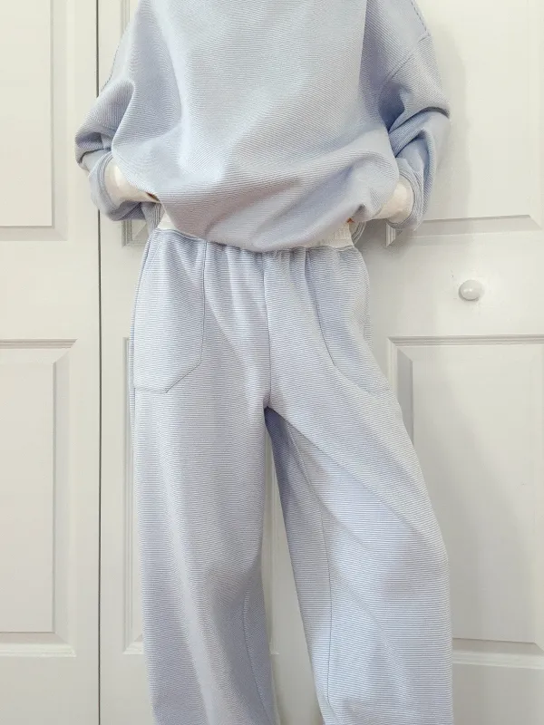Blue and White Mini Striped Sweatpants sold by Sunkissed Coconut