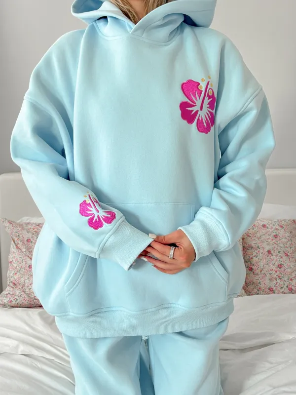 Icy Blue Hibiscus Flower Beach Babe Embroider Hoodie sold by Sunkissed Coconut