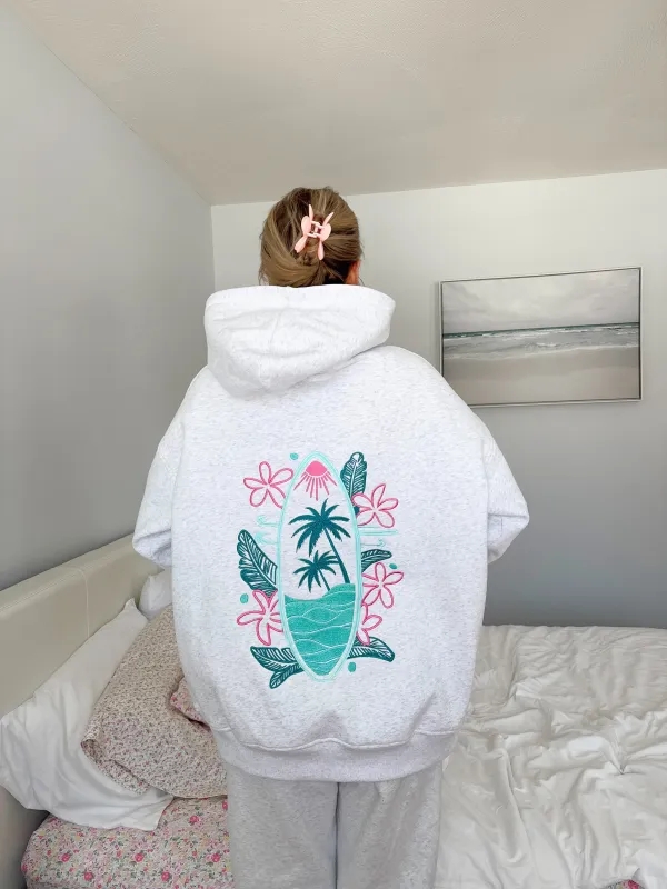 Pearl Grey Surfing The Waves Embroider Hoodie sold by Sunkissed Coconut