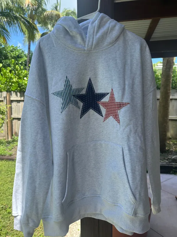 Pearl Grey 3 Star Embroider Hoodie sold by Sunkissed Coconut