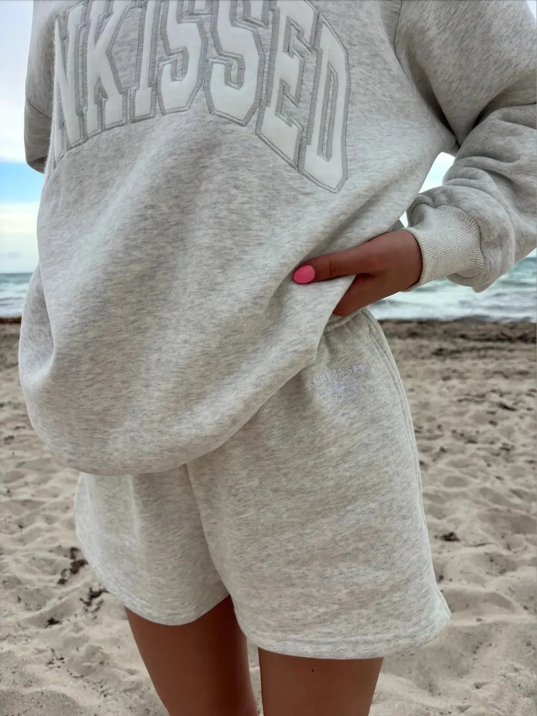 Pearl Grey Embroidered Sweat Shorts 100% Cotton sold by Sunkissed Coconut product image thumbnail 2